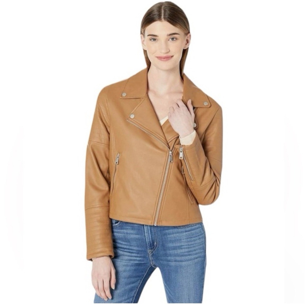 Avec Les Filles XS Faux Leather Moto Jacket Camel Color